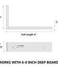 Diagram of Set Of 4 Heavy Duty 6 Inch L Shaped Shelf Brackets Black Powder Coated Steel Quarter Inch Thick dimensions