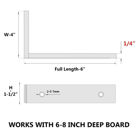 Diagram of Set Of 4 Heavy Duty 6 Inch L Shaped Shelf Brackets Black Powder Coated Steel Quarter Inch Thick dimensions