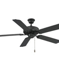 Downrod Mount Ceiling Fan with Five Black Blades Flat Black Finish 52 Inch Sweep Indoor Outdoor Safe Mission Style