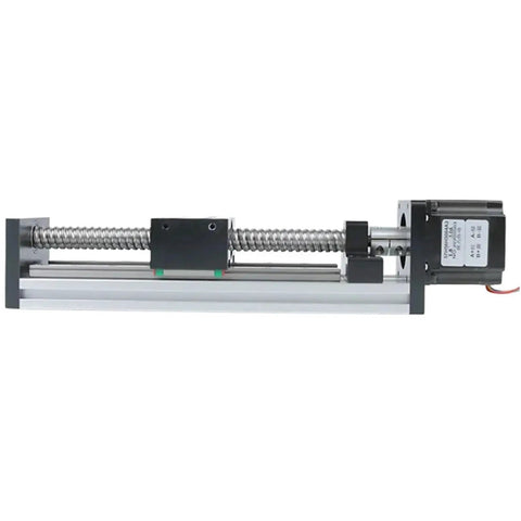 Side view of Pro Grade Linear Motion Guide Kit With SFU1204 Ballscrew MGN C7 Rails And NEMA23 Stepper Motor, 300mm travel
