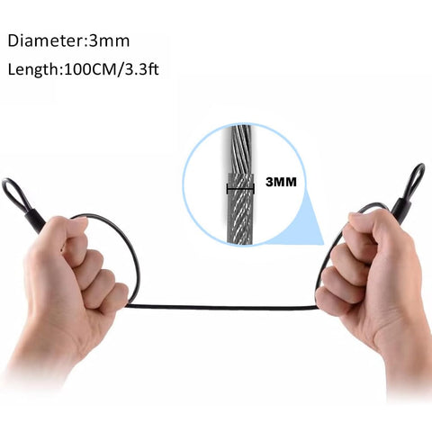 Hands holding Outdoor Travel Security Cable Lock 3mm Braided Steel Wire Rope With Double Loop 3.3ft Length Weatherproof Coated