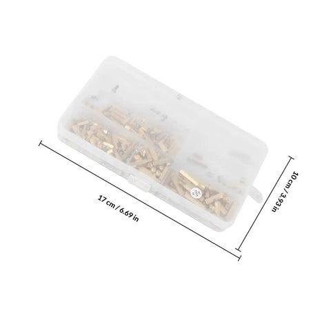 Real Deal M3 Brass Hex Standoff Screw And Nut Assortment Kit For PCB Circuit Boards Mounting Hardware in storage case.