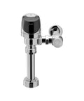 Slick Sensor Operated Commercial Toilet Flushometer, 1.28 GPF Low Flow, Sleek Polished Chrome Finish shown at an angle.