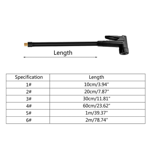 Flexible Tire Valve Locking Air Chuck Extension Hose Adapter Fits Car And Bike Pumps Quick Connect Inflator Kit For Road Trips Heavy Duty Maintenance Hassle Free Pressure Setup Perfect Addition To Your Auto Gear Bag. black air chuck adapter with length chart