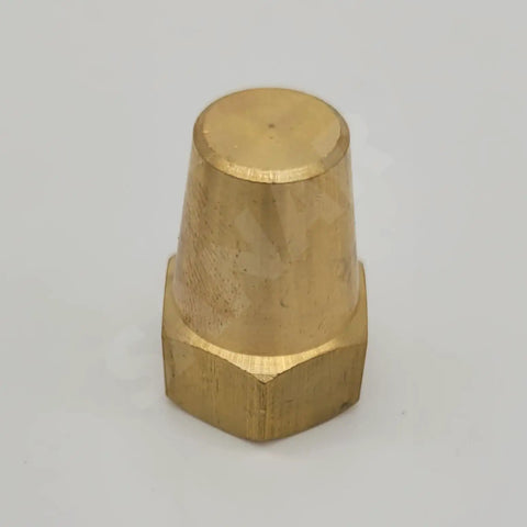 Propeller Shaft Nut For Longtail Mud Motors And Small Boats Like Canoe Gheenoe And John Boat Keyed Tapered Shaft Standard One Quarter Inch By Nineteen BSPP Short One And A Quarter Inch Brass Head Nut Built Tough For Rough Water, showing brass construction.
