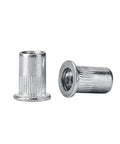 15 Flat Head Threaded Insert Nuts Aluminum Rivet Kit With Knurled Body For Easy Installation Strong Holding Power On Metal Wood Plastic Jobs, knurled design helps prevent spinning.