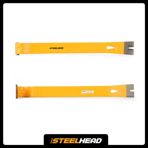 Beefy 15 Inch Flat Pry Bar With Integrated Nail Puller For Demolition, Rust Resistant Enamel Finish, Forged Heat Treated Carbon Steel