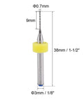 0.7mm Tungsten Carbide PCB Drill Bits Set For Jewelry Making And PCB Engraving One Eighth Inch Shank Micro CNC Bits Pro Grade Long Lasting Rotary Tool Drill Bits Ten Pieces shown with measurements