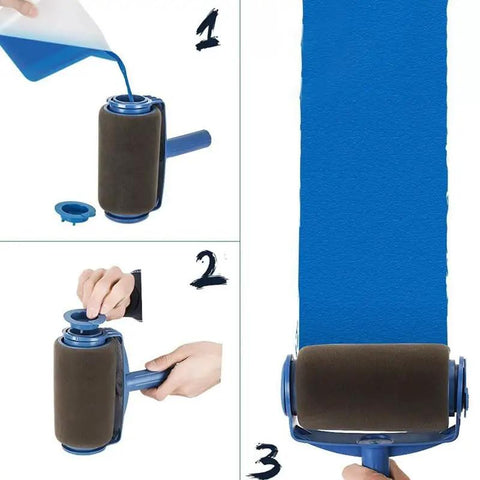 Score A Pro Finish On Walls With This 8 Piece Multifunctional Paint Roller Corner Brush Kit showcasing blue paint application method.
