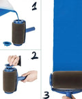 Total Game Changer Eight Piece Paint Roller Corner Brush Kit For Effortless Home Makeovers Featuring Quick Pour And Roll Action No Masking Tape Needed Easy Grip Handles And Pro Level Touch Ups in use, pouring paint into roller.