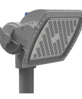 Heavy Duty Led Outdoor Floodlight 220 Watt No Frills Replacement For 250W Hps 21580 Lumens Daylight 5000K mounted on a pole.