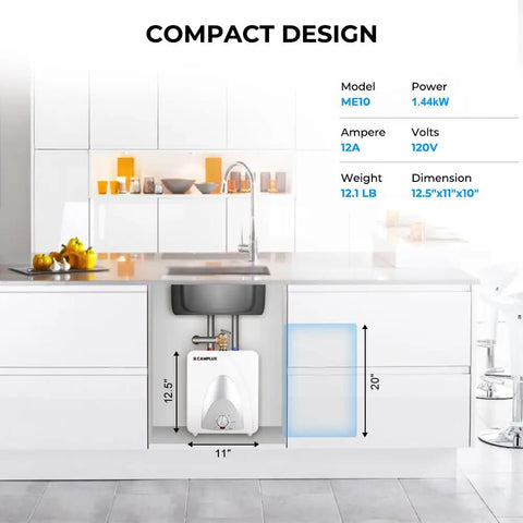 Under Sink Point Of Use Hot Water Heater 1.3 Gallon 120V 1440W Instant Hot Water Wall Or Floor Mount in kitchen setup