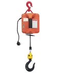 Remotely Controlled Portable Electric Winch Engine Hoist features a sturdy orange frame with a black hook for heavy lifting.