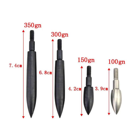 Field Points Set Archery, 12 ScrewIn Target Points, 100 125 150 200 250 300 350 Grain Range, Black and Silver Finish