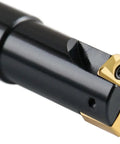Close-up of 5/8 Inch 90 Degree Square Shoulder Indexable End Mill With 5/8 Inch Shank And 3-1/4 Inch OAL Includes 10 APKT11T308 Carbide Inserts