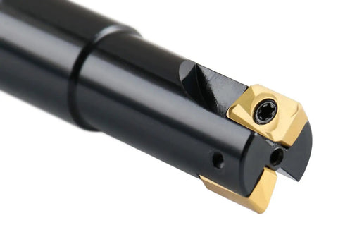 Close-up of 5/8 Inch 90 Degree Square Shoulder Indexable End Mill With 5/8 Inch Shank And 3-1/4 Inch OAL Includes 10 APKT11T308 Carbide Inserts