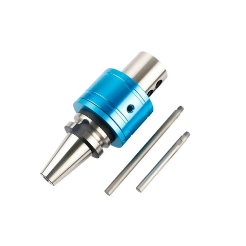 Heavy-Duty Bt50 Cnc Coolant Tool Holder Featuring Side Lock Collet Setup For Precision Milling And Grinding Jobs Dead On Grip Built From Industrial Strength Stainless Steel Oml20 Oml25 Oml32 Oml40 Compatible, blue and silver design, includes two metal pins.