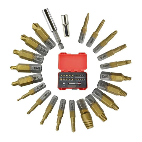 Ultimate 22 Piece Damaged Screw Removal Kit For Stripped Bolts And Nuts With Hex Shank Drill Bits To Easily Extract Jammed Hardware Without Hassle, red case