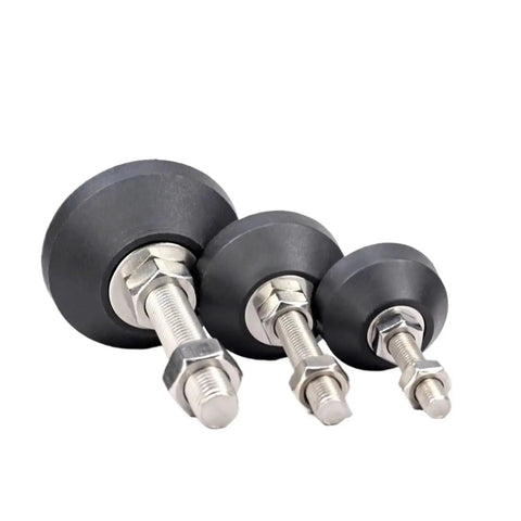 Badass Heavy Duty Adjustable Leveling Feet With Swivel Base And M12 Threads, set of three sizes, for equipment support.