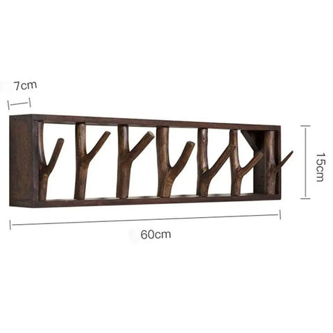 Premium Handcrafted Solid Wood Wall Mounted Coat Rack Featuring Retractable Hooks with tree branch hooks for entry storage.