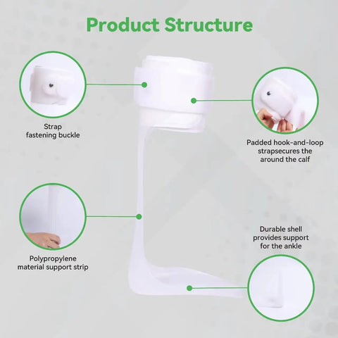 Left Ankle Foot Orthosis AFO Splint for Foot Drop Support with polypropylene material and padded hook-and-loop strap