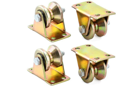 Steel Groove Rigid Caster Wheel 1 Point 2 Inch Diameter 4 Pack V Groove Wheel Sliding Gate Rollers With V Shaped Bracket