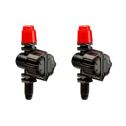 Two Micro Spray Nozzles for drip irrigation, 360 degree full circle pattern adjustable 0 to 10 feet spray distance, 10-32 thread.