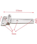 Two Pack 304 Stainless Steel T Shape Hatch Cover Hinges Five Point Three Inches Long For Containers Trucks Caravans Marine Hardware And Trailer Doors Tailgates with dimensions shown.