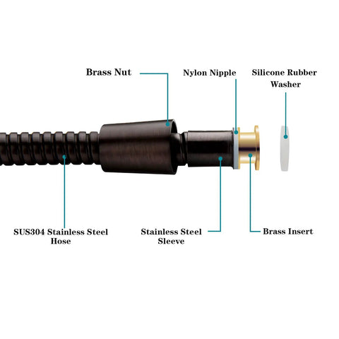 69 Inch Extra Long Stainless Steel Shower Hose With Brass Insert, Oil Rubbed Bronze Finish, hose components detail