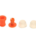 Premium Shift Cable Bushing Kit including two white nylon bushings and two orange components for secure mounting.