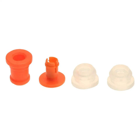 Premium Shift Cable Bushing Kit including two white nylon bushings and two orange components for secure mounting.