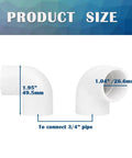 8-Piece Three-Quarter Inch White PVC Pipe Corner Fittings 90 Degree Elbow Connectors size dimensions
