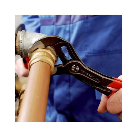 Cobra Water Pump Pliers 10 Inch With Self Locking Grip Quick Touch Button Adjustment used on pipe fitting by plumber