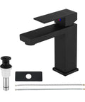 Brass Single-Handle Bathroom Sink Faucet With Escutcheon, Pop Up Drain, And Water Supply Hoses, Matte Black Finish, Lead-Free