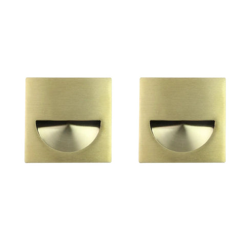 Pair of Square Recessed Sliding Closet Door Pulls Finger Flush Pocket Door Handles For Barn Doors And Drawers Outer Diameter 2.8x2.8 Inches Gold Finish
