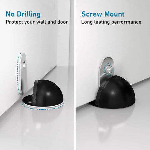 Magnetic Door Stop No Drill Self Adhesive Floor Door Stopper Stainless Steel Black 4 Pack Keeps Doors Open Protects Walls
