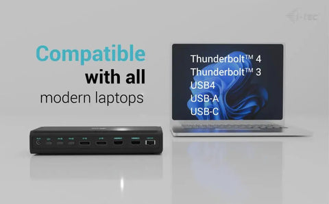 Crush Your Daily Workflow With This Rock Solid Laptop Stand And External Monitor Docking Station Featuring Ergonomic Height Adjustment And Slick Modern Design, showing various ports and a laptop.