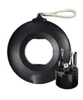 Donut Power Strip With Five Sockets And Two USB Ports, Space Saving Accessory, shown in black with a compact design.