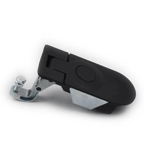Black keyless sealed lever latch cam lock with swing handle, durable steel build for industrial cabinet doors
