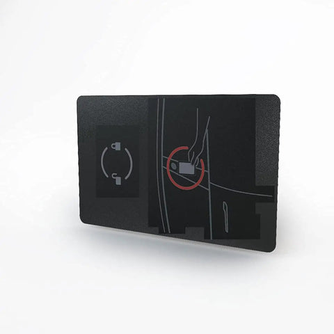 Slick Black Tesla Model 3 And Model Y Key Card For Hella Secure Vehicle Access, detailed card design showing access method.