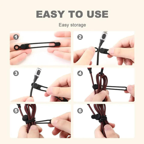 Steps to use Premium Silicone Cable Ties Set, Adjustable 4.2 Inch Length, Reusable Cord Management Organizer for cords and wires.