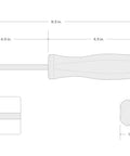 Diagram of T30 Torx Hard Handle Screwdriver With Black Oxide Blade DST11300 with dimensions and hex tip detail
