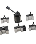 Lathe Quick Change Tool Post Set For 6 To 8 Inch Swing Pro Grade Kit with holders 250-000 to 250-010 displayed