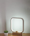 Cozy Minimalist Square Bedside Lamp With 3 Color Temperatures And Dimmable LED Lighting, aluminum accent on wooden base