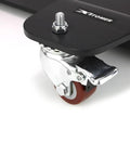 Close-up of caster wheel on Heavy Duty Motorcycle Dolly With 360 Degree Casters Center Stand Mover for easy maneuver in tight spaces