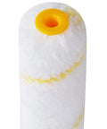 Close-up of a 4 inch high density microfiber paint roller cover with yellow end cap from the 20 Pack 4 Inch Paint Roller Covers High Density Microfiber Sleeves No Sweat Home Wall Painting Drywall Repair Smooth Finish Weekend Warrior Essential Home Gear.