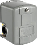 Well Pump Pressure Switch 40-60 PSI Adjustable Differential 1/4 Inch NPT Automatic Grey, front view showcasing durable housing.