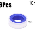 Six Pack PTFE Plumbing Tape Sealant For Quick Leak Stops At Pipe Fittings And Sink Drains Waterproof Thread Sealant Tape For Do It Yourself Repairs Pro Grade Leak Prevention For Home And Industrial Use 10m roll, 1.5cm wide