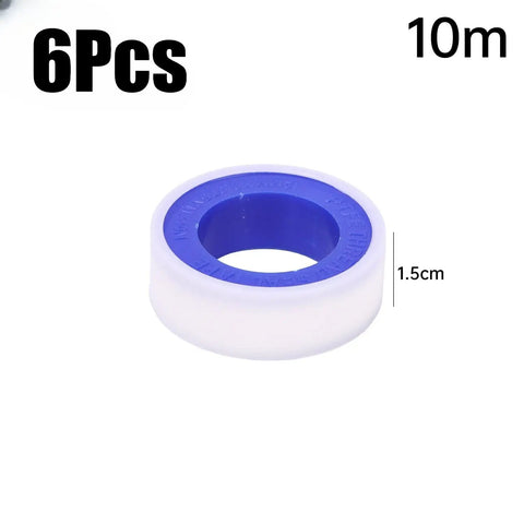 Six Pack PTFE Plumbing Tape Sealant For Quick Leak Stops At Pipe Fittings And Sink Drains Waterproof Thread Sealant Tape For Do It Yourself Repairs Pro Grade Leak Prevention For Home And Industrial Use 10m roll, 1.5cm wide