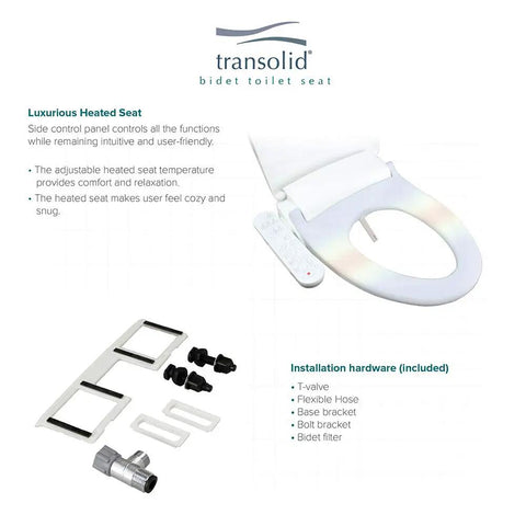Electronic Low Profile Elongated Bidet Seat With Hands Free Auto Flush Side Control Panel Sleek White Upgrade with installation kit